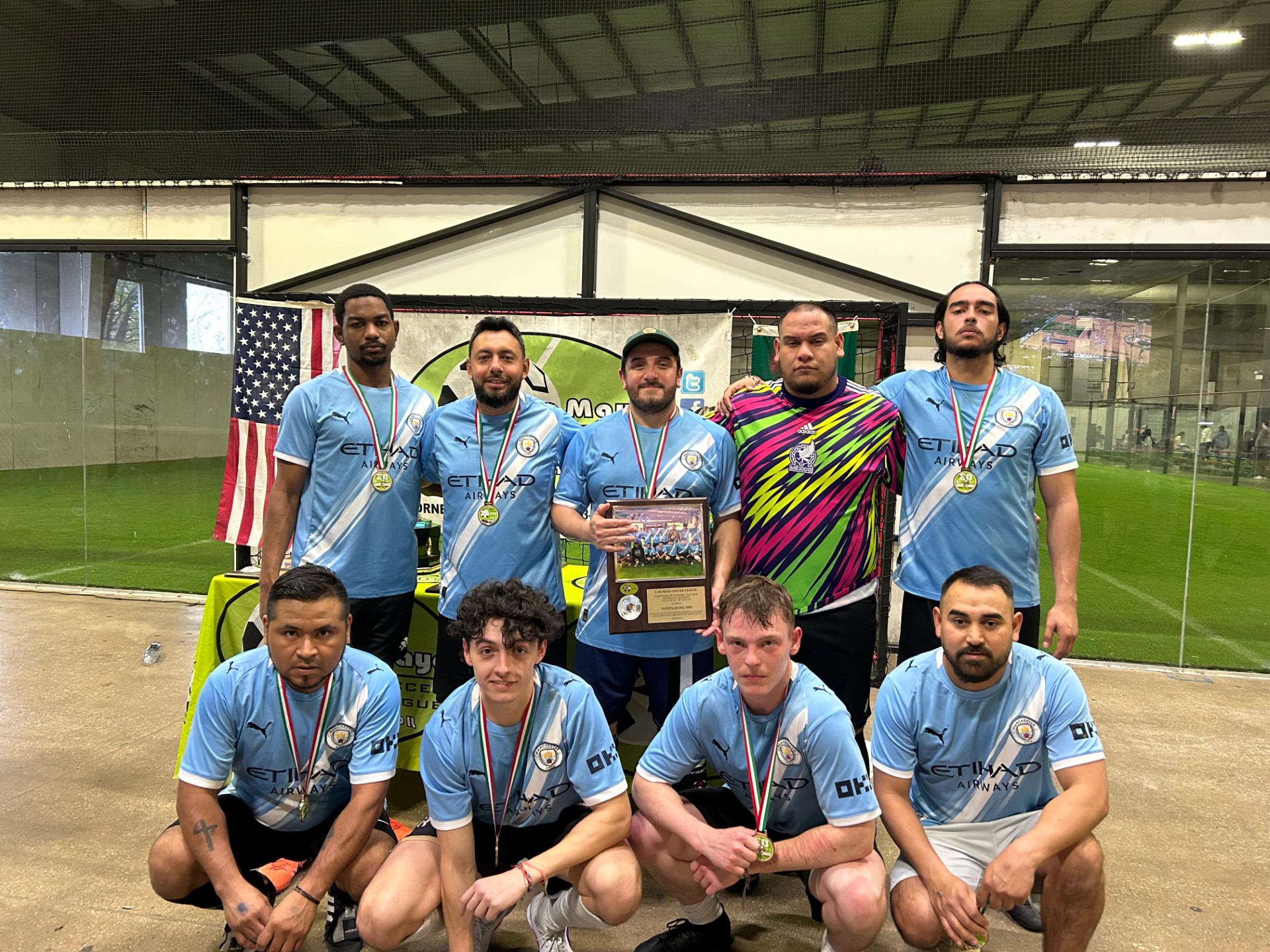 Adult league team in custom LBC kits with medals