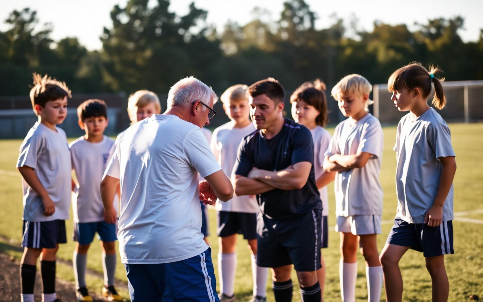 Coach speaking with youth soccer team
